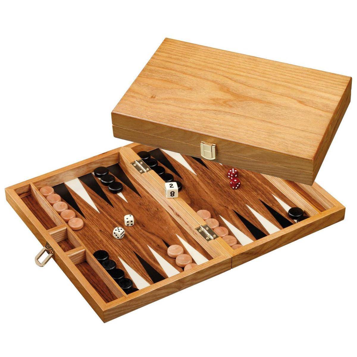 Backgammon Mathraki, klein, Brettspiel aus Holz, ab 6 Jahre