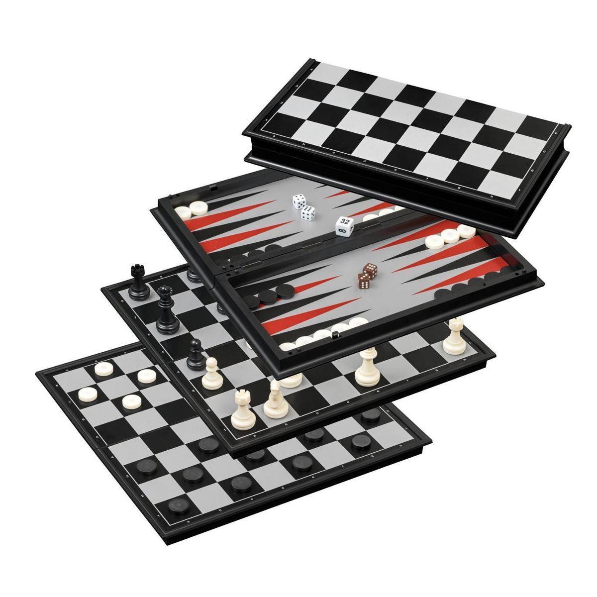 2506 - Schach Backgammon Dame Set, Kunststoff, Feld 37 mm, magnetisch
