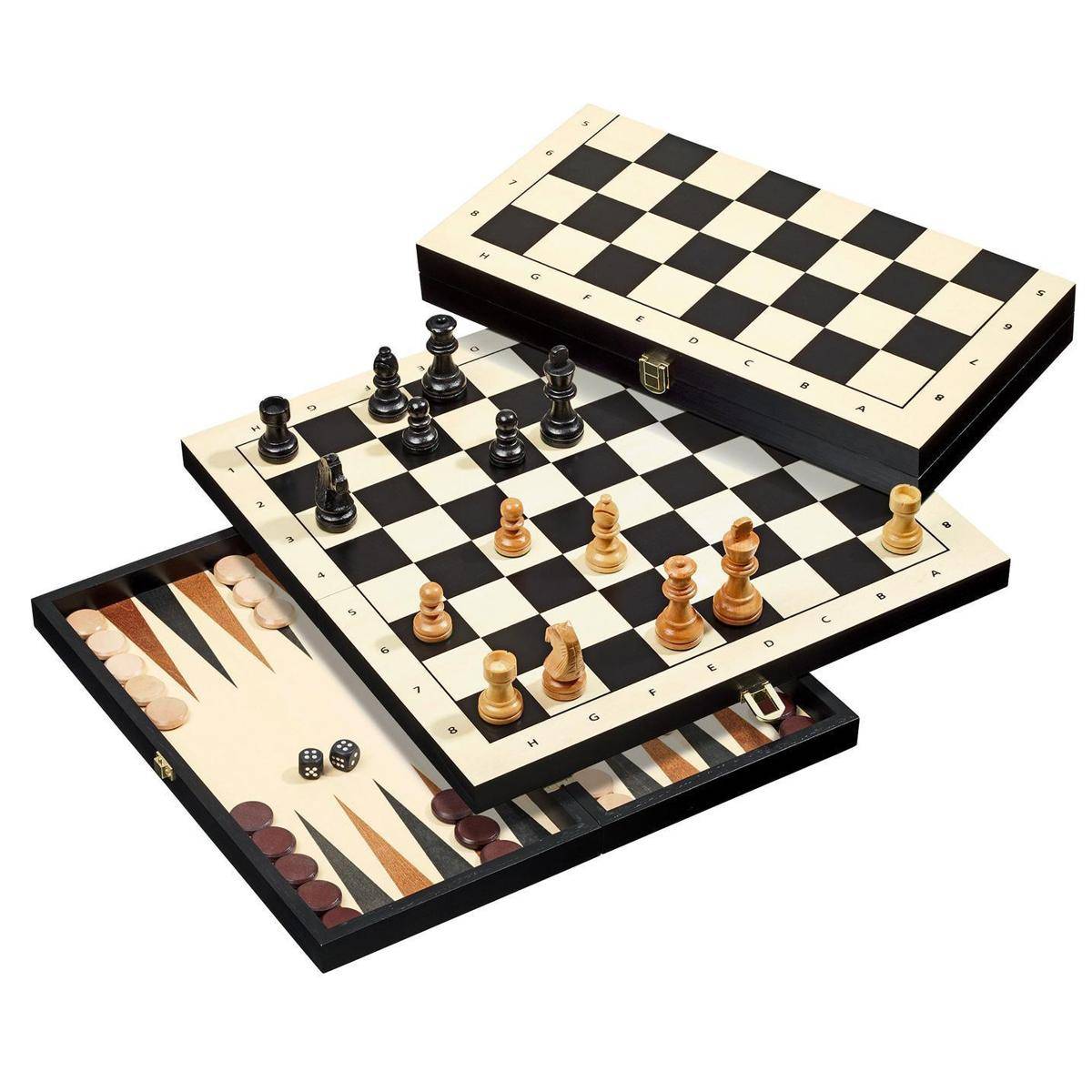 Schach Backgammon Dame Set, Feld 44 mm, Ab 6 Jahre, 2 Spieler,