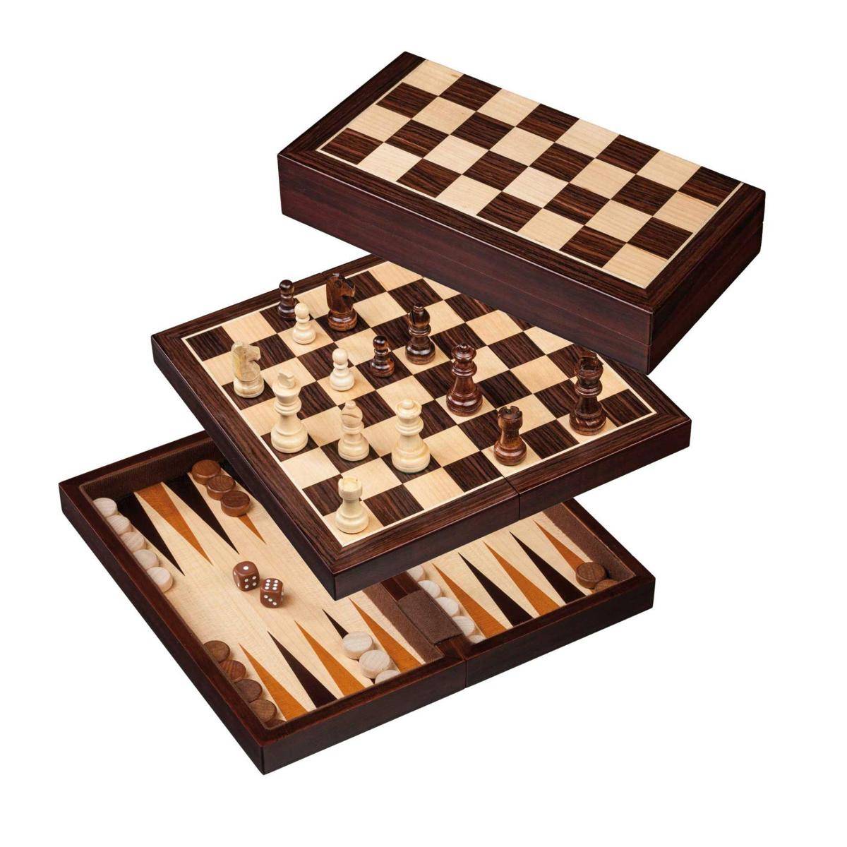 Schach Backgammon Dame Set, Feld 30 mm, Magnetverschluss