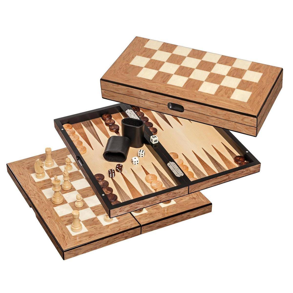 2518 - Schach Backgammon Dame Set, Feld 40 mm, Magnetverschluss, ab 6 Jahren, 2 Spieler