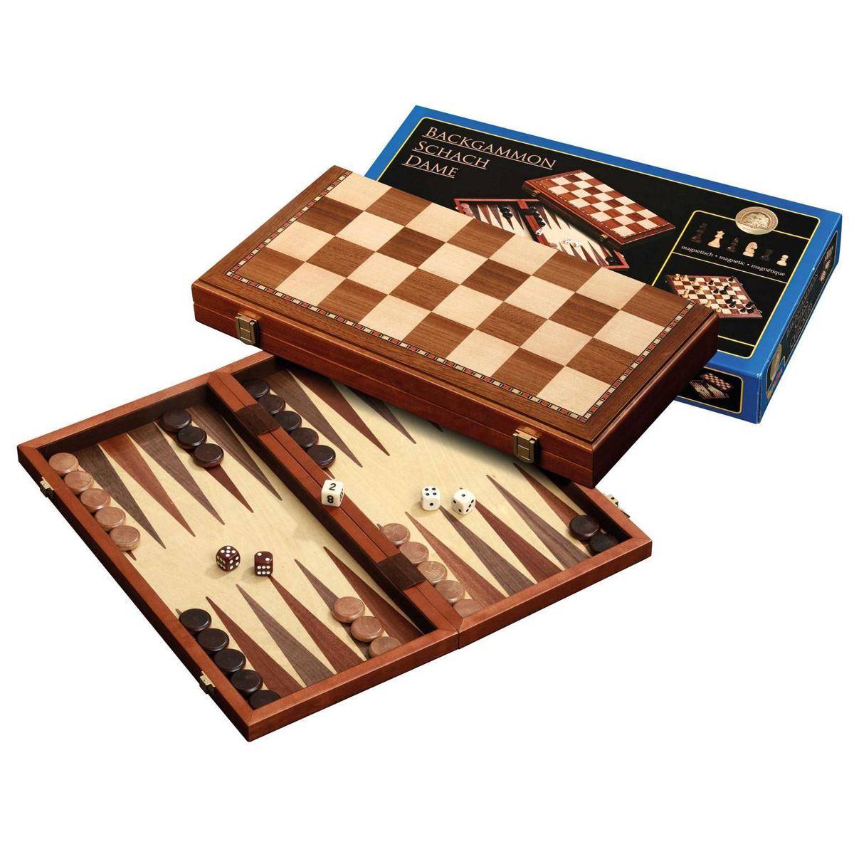 2524 - Schach Backgammon Dame Set, Brettspiel, für 2 Spieler, ab 6 Jahren