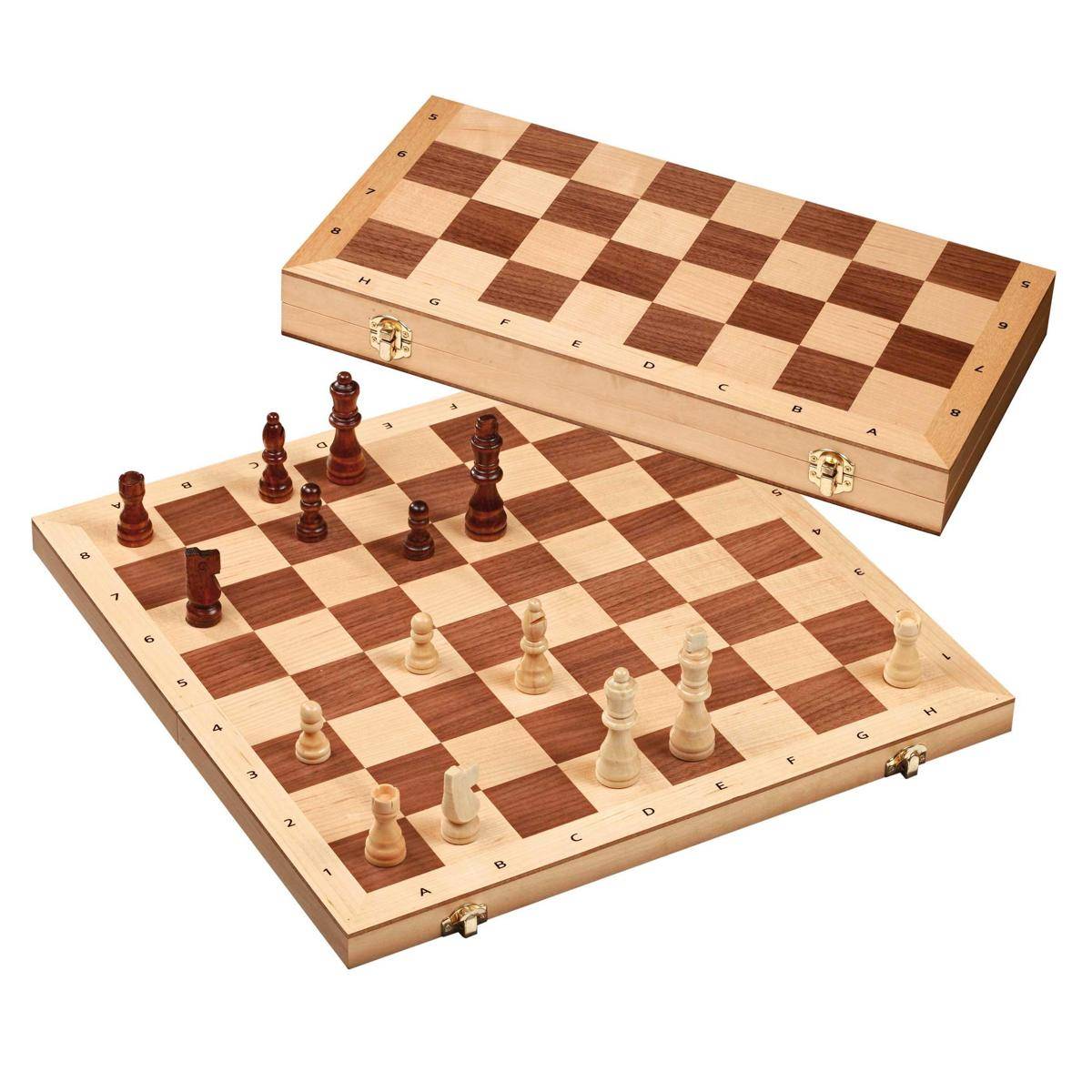 2607 - Schachkassette, Feld 45 mm, mit Randbeschriftung,Brettspiel aus Holz, 1-2 Spiele