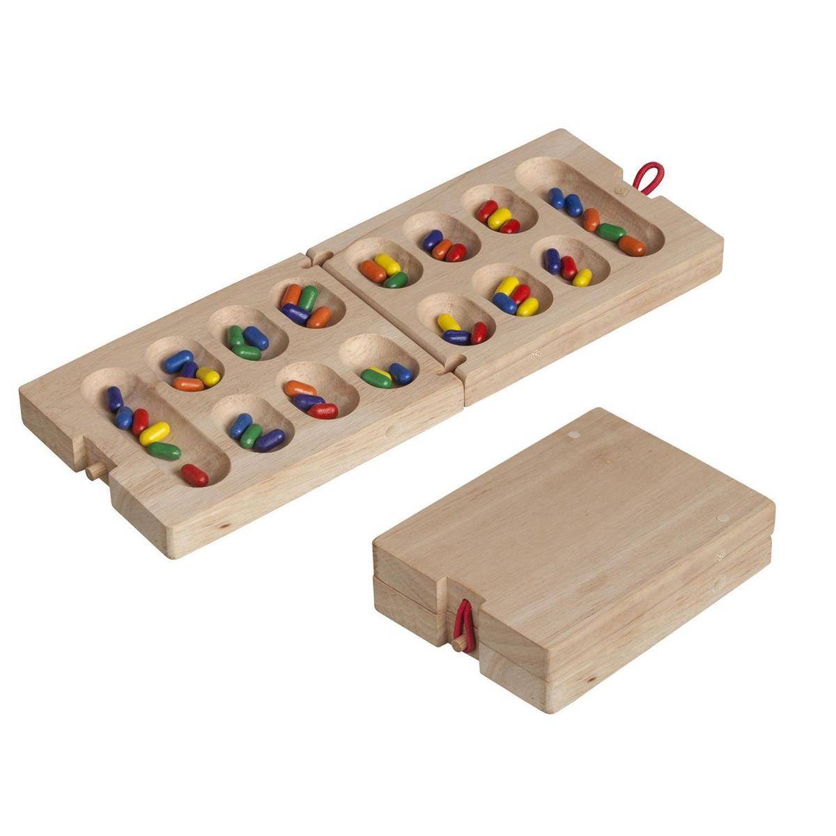 Kalaha, mini, klappbar, Reisespiel,Brettspiel aus Holz, 1-2 Spieler, ab 8 Jahre