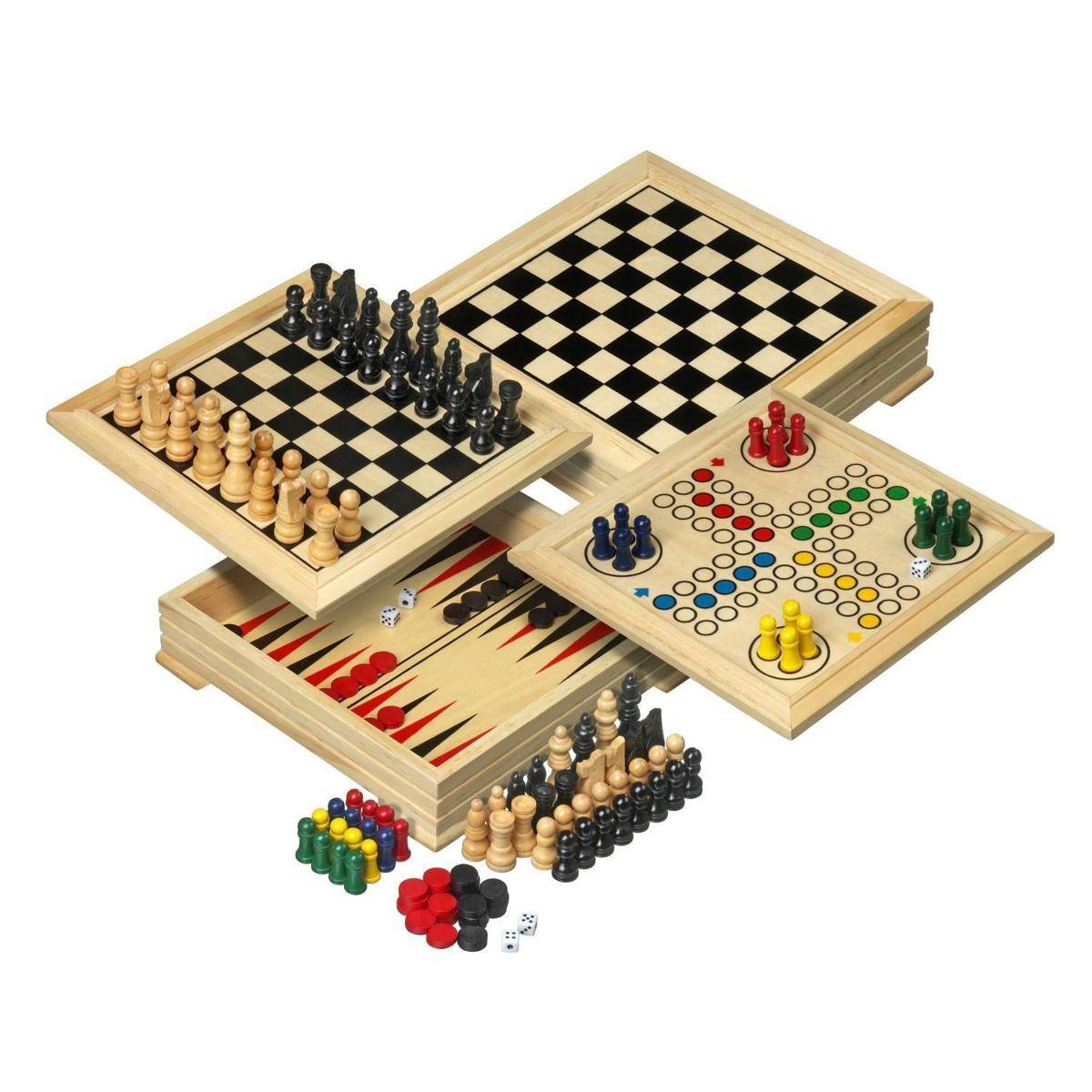 3104 - Holz Spielesammlung, Reise, Brettspiel aus Holz, 1-2 Spieler, ab 8 Jahren