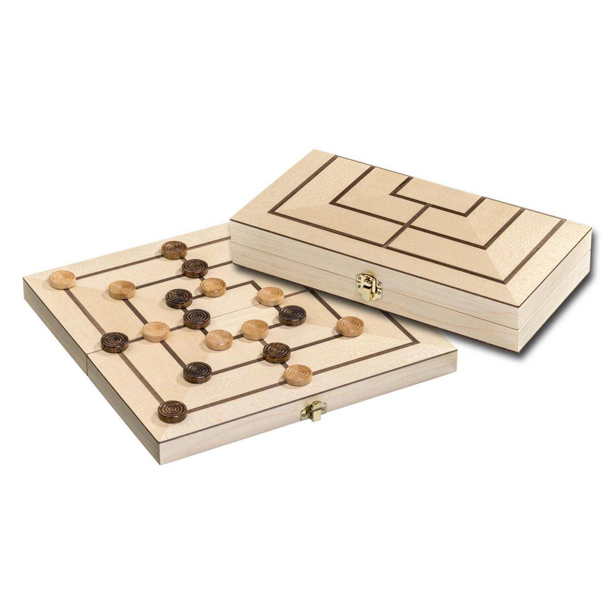 3135 - Mühle, Holzkassette, Brettspiel aus Holz, 1-2 Spieler, ab 8 Jahren