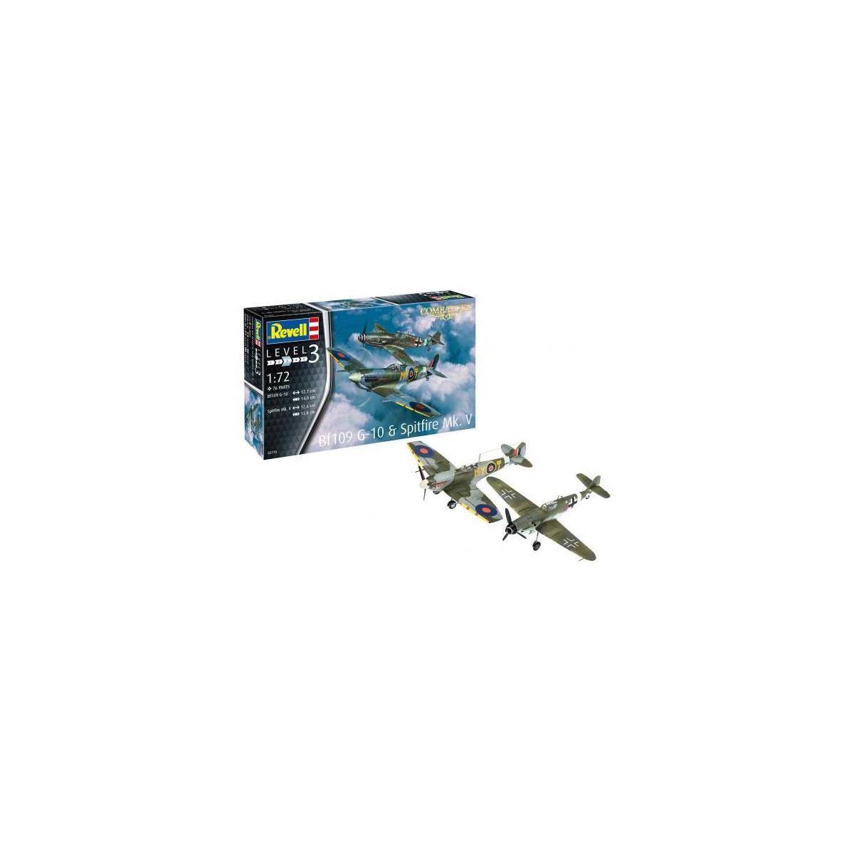 Combat Set Messerschmitt Bf109G-10 & Spitfire Mk.V - Modellbausatz, 76 Teile, ab 10 Jahre