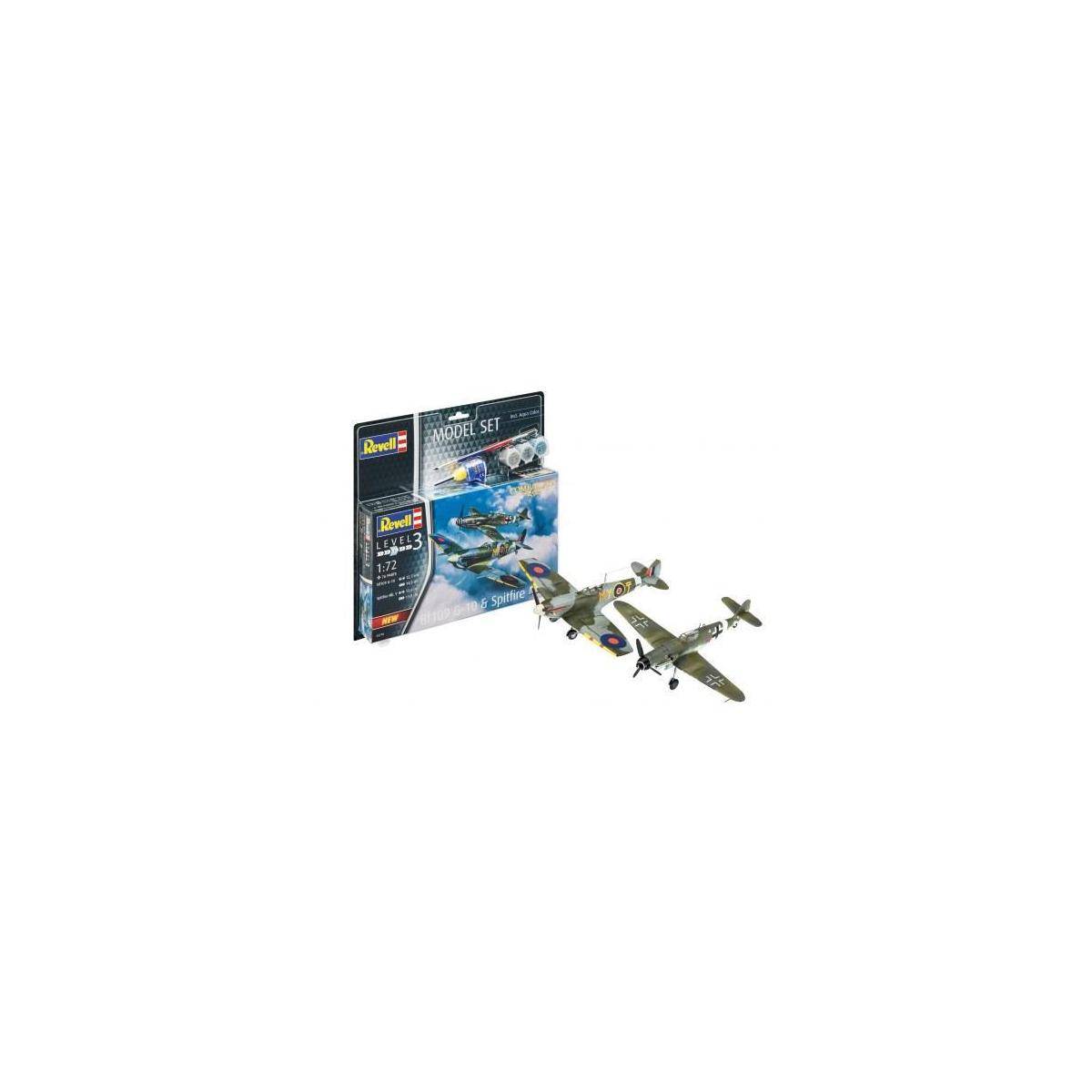63710 - Modellbausatz mit Basisz., Messerschmitt Bf109G-10 & Spitfire Mk.V, 76 T., ab 10 J.