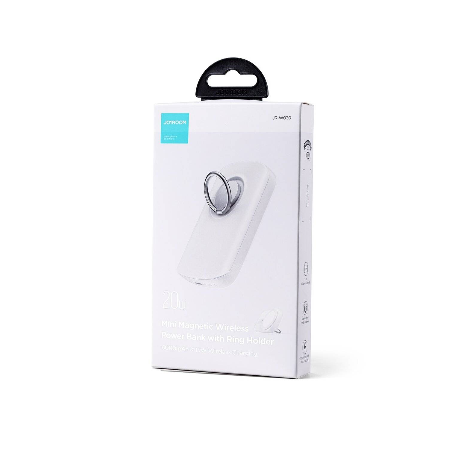 Joyroom induktive Powerbank 6000mAh mit Ring und Ständer bis 20W eingebaute superstarke Magnete Weiß (JR-W030)