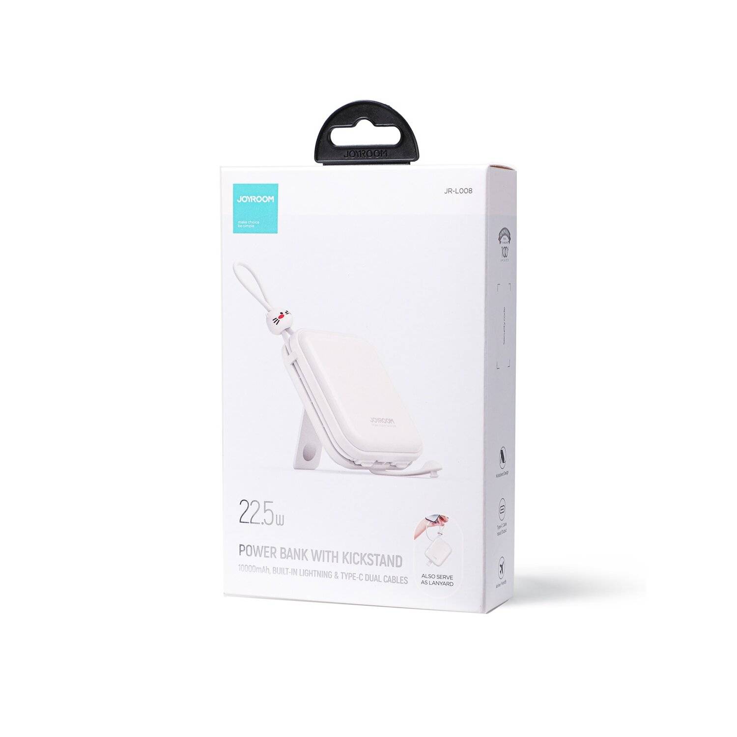 Joyroom Powerbank mit USB-C- und iPhone Kabel und Ständer Cutie Series 10000mAh 22,5W (JR-L008) Weiß