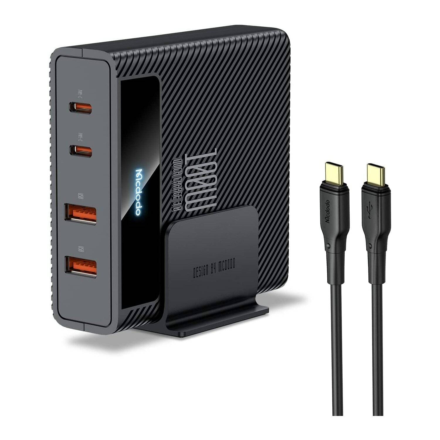 100W Ladegerät Lade Station,PD Schnellladestation, 4-Anschlüsse, 2x USB-C, 2x USB Schwarz
