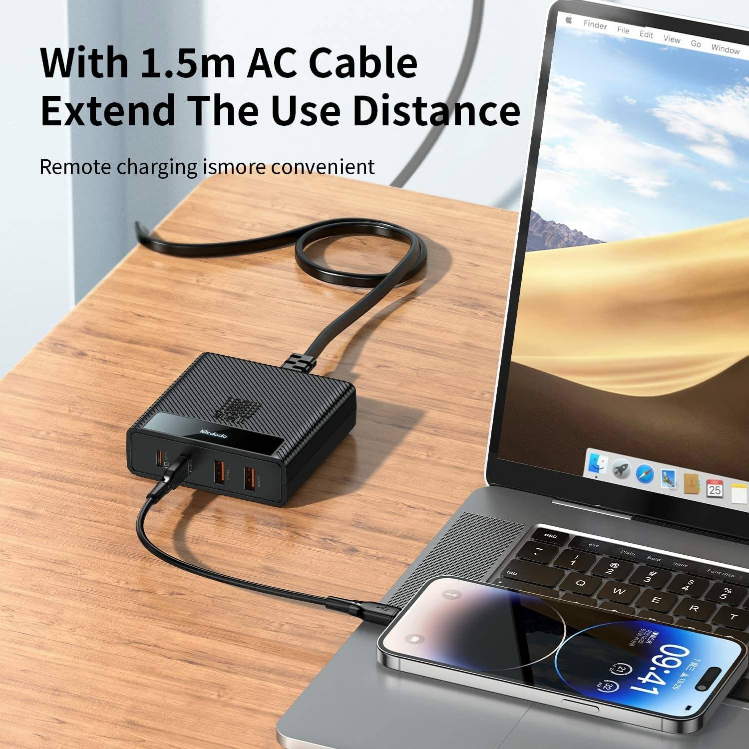 100W Ladegerät Lade Station,PD Schnellladestation, 4-Anschlüsse, 2x USB-C, 2x USB Schwarz