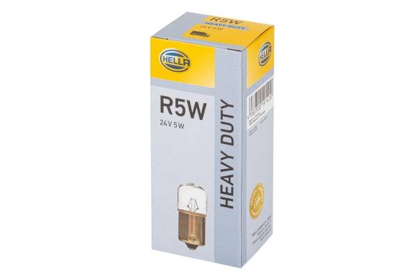 HELLA 8GA 002 071-361 Glühlampe - R5W - Heavy Duty - 24V - 5W - Sockelausführung: BA15d - Schachtel
