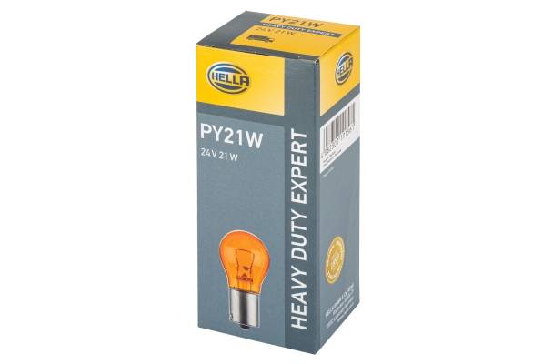 HELLA 8GA 006 841-251 Glühlampe - PY21W - Heavy Duty Expert - 24V - 21W - Sockelausführung: BAU15s -