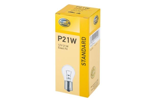 HELLA 8GA 002 073-281 Glühlampe - P21W - Standard - 12V - 21W - Sockelausführung: BA15d - Schachtel