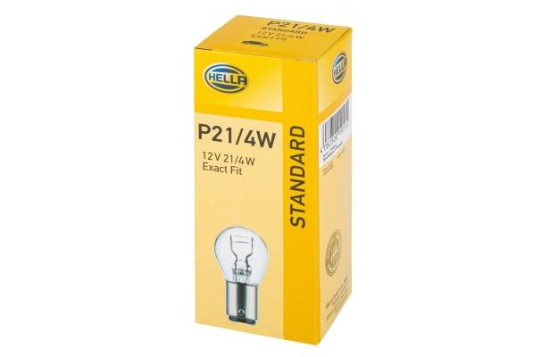 HELLA 8GD 004 772-121 Glühlampe - P21/4W - Standard - 12V - 21/4W - Sockelausführung: BAZ15d - Schac