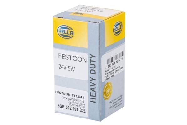 HELLA 8GM 002 091-321 Glühlampe - Soffittenlampe - Heavy Duty - 24V - 5W - Sockelausführung: SV8,5 -