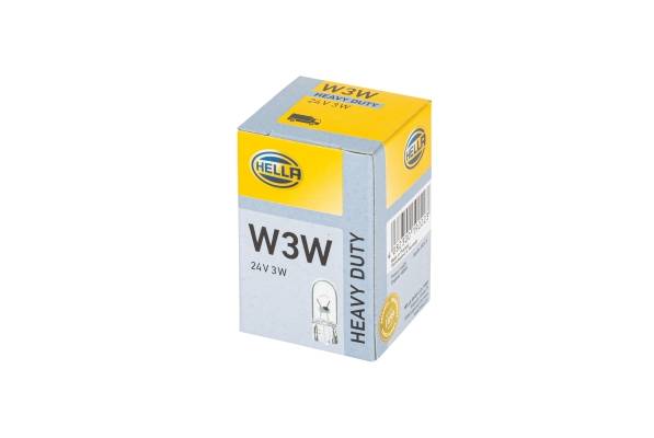 HELLA 8GP 003 594-241 Glühlampe - W3W - Heavy Duty - 24V - 3W - Sockelausführung: W2,1x9,5d - Schach