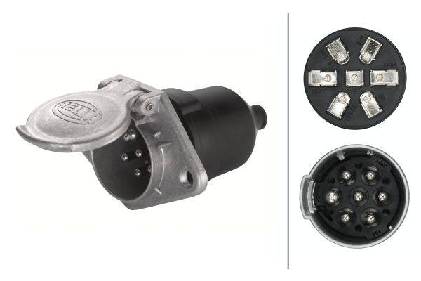 HELLA 8JB 003 833-011 Steckdose - 24V - 7-polig - Stecker: Flachstecker - Metall - DIN/ISO: 1185