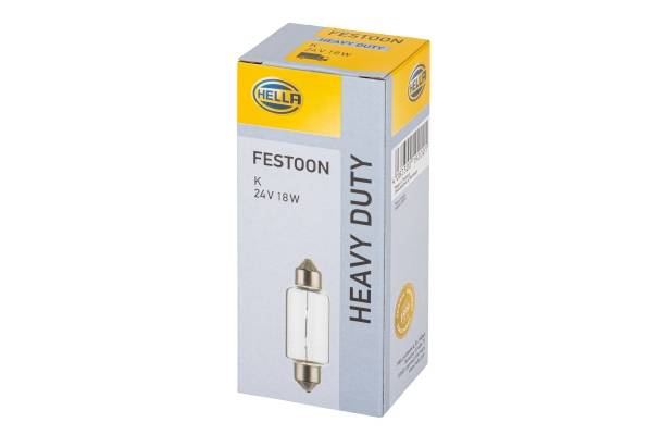 HELLA 8GM 002 091-241 Glühlampe - Soffittenlampe - Heavy Duty - 24V - 18W - Sockelausführung: SV8,5-