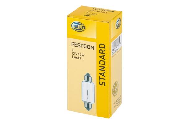 HELLA 8GM 002 091-121 Glühlampe - Soffittenlampe - Standard - 12V - 18W - Sockelausführung: SV8.5-8