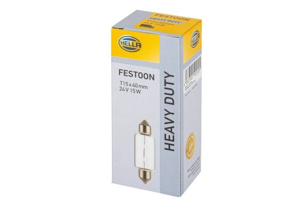 HELLA 8GM 002 091-261 Glühlampe - Soffittenlampe - Heavy Duty - 24V - 15W - Sockelausführung: SV8.5-