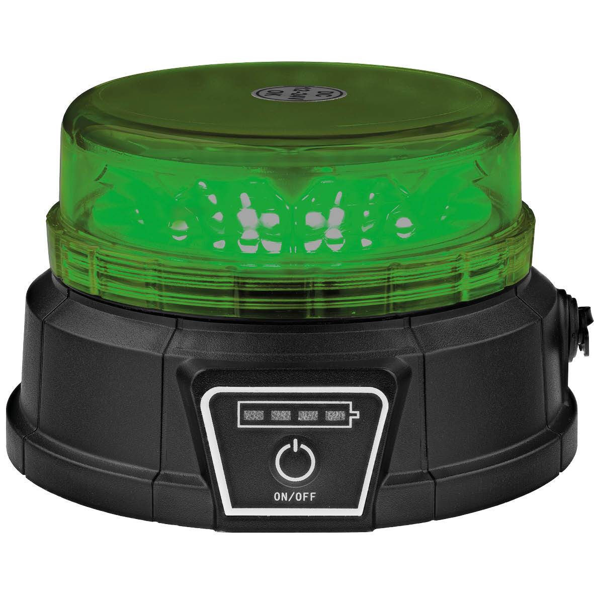 Akku-LED-Rundumkennleuchte, Slimline, Grün, Magnetbefestigung, ECE R65, ECE R10