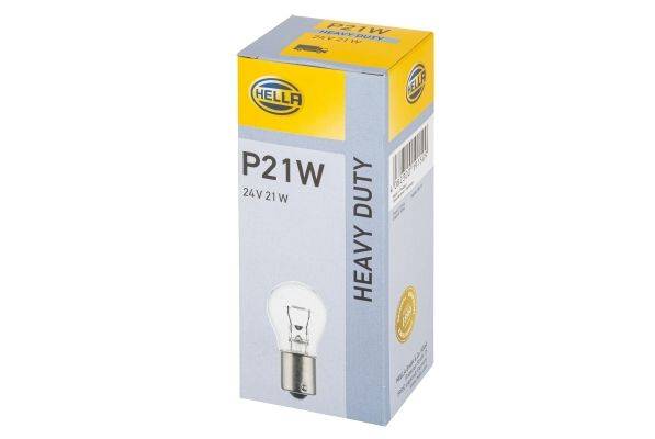 HELLA 8GA 002 073-241 Glühlampe - P21W - Heavy Duty - 24V - 21W - Sockelausführung: BAY15s - Schacht
