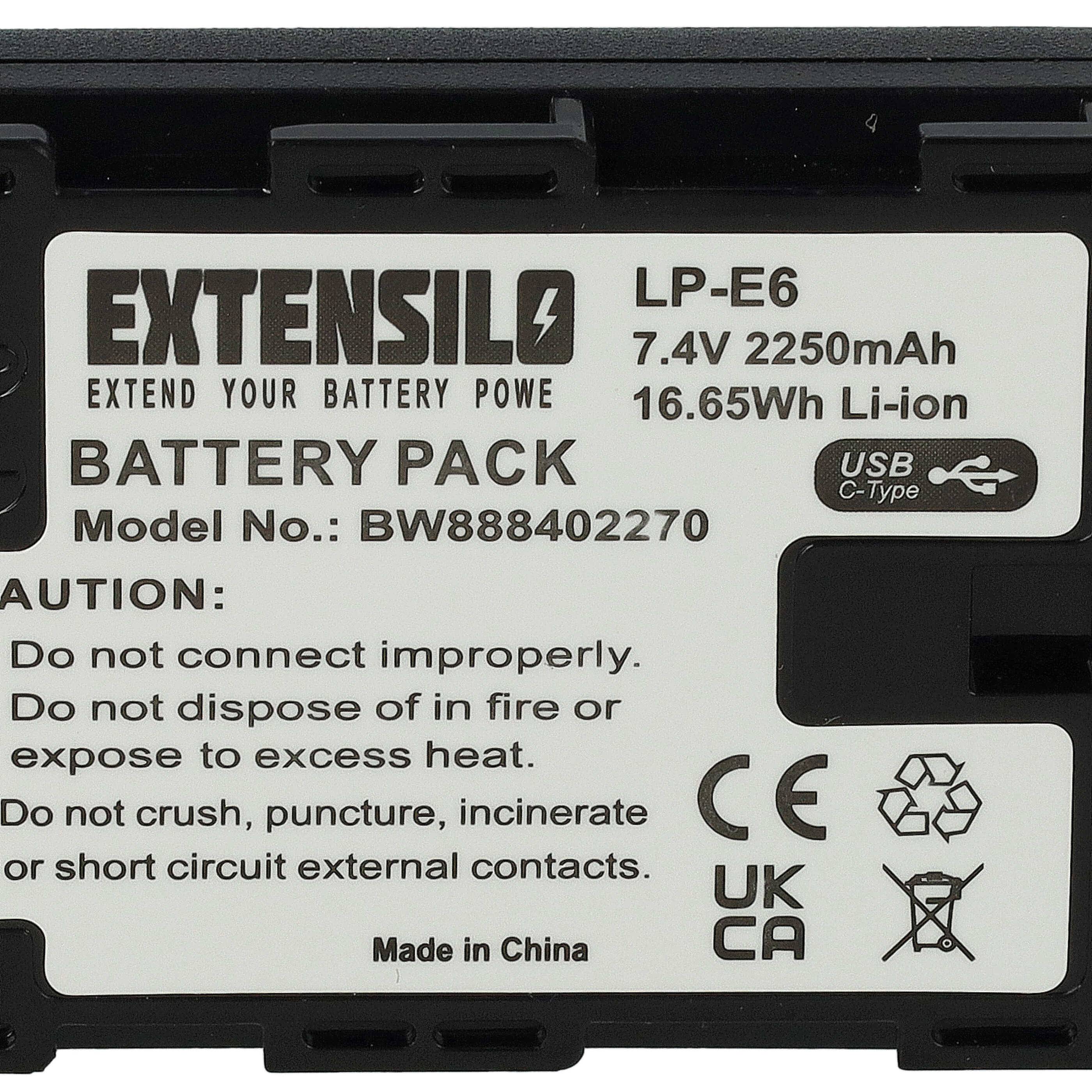 EXTENSILO 3x Akku kompatibel mit Canon XC10, WFT-E5, WFT-E7, XC15 Kamera (2250 mAh, 7,4 V, Li-Ion), USB-C Buchse