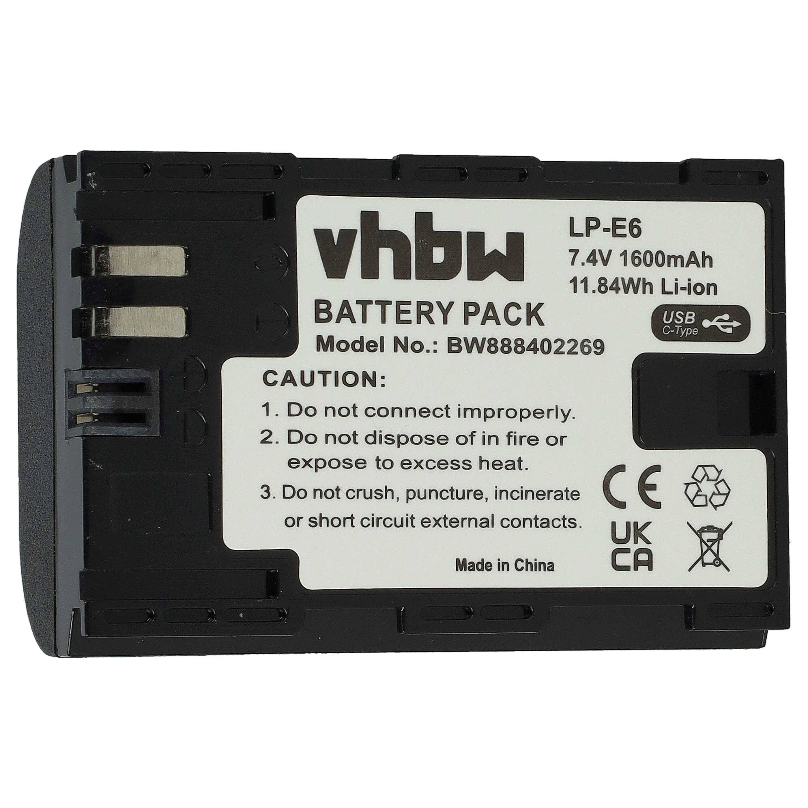 vhbw 3x Akku Ersatz für Canon LP-E6 für Kamera (1600 mAh, 7,4 V, Li-Ion), USB-C Buchse