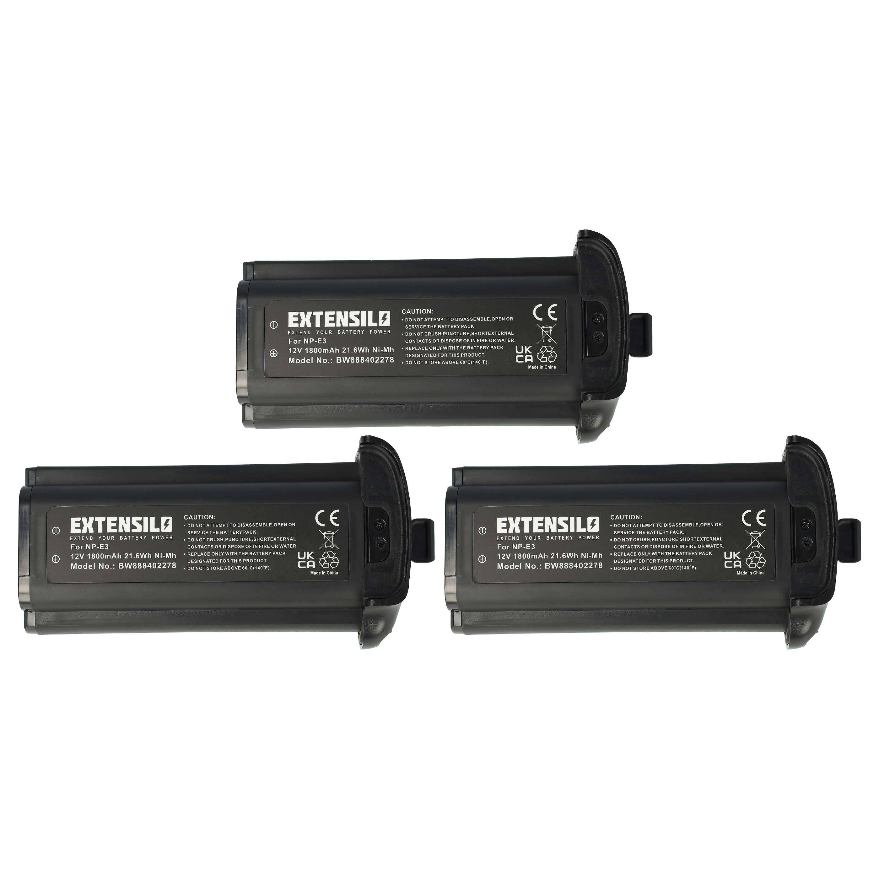 EXTENSILO 3x Akku kompatibel mit Canon EOS 1Ds Mark II, 1D Mark II N, 1D, 1D Mark II, 1Ds Kamera (1800 mAh, 12 V, NiMH)