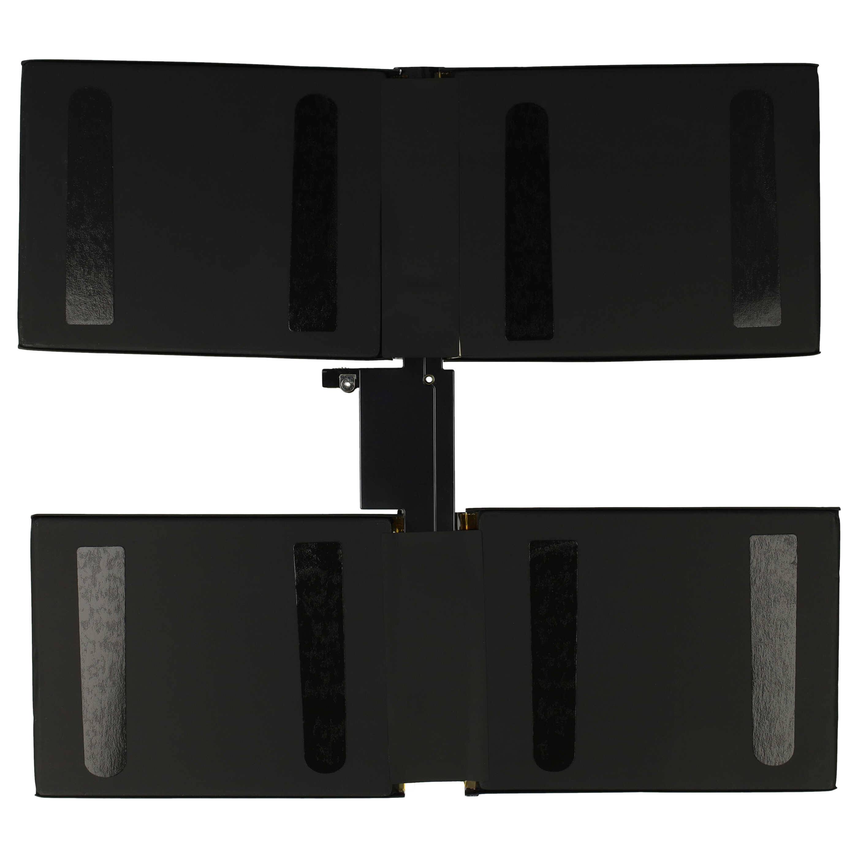 Eine schwarze, verstellbare Fernseh-Wandhalterung mit vier beweglichen Armen, konzipiert zum Halten großer Flachbild-Fernseher.