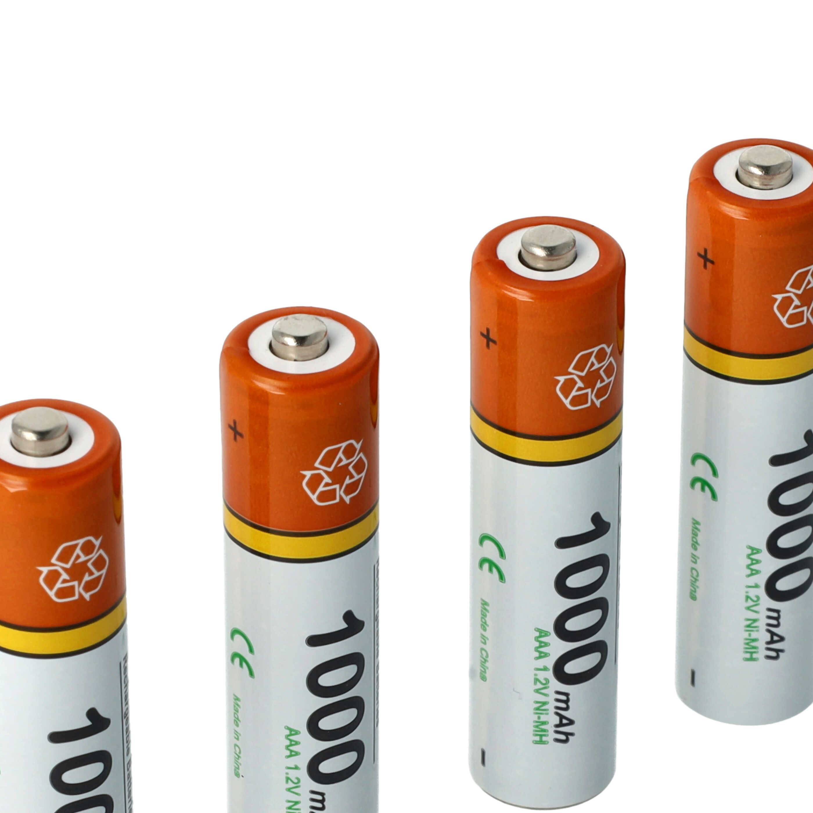 vhbw 4 x AAA, Micro, R3, HR03 Akku 1000mAh kompatibel mit Siemens Gigaset E310, E310H, E550, E550H, E630, E630A Go, E630HX.