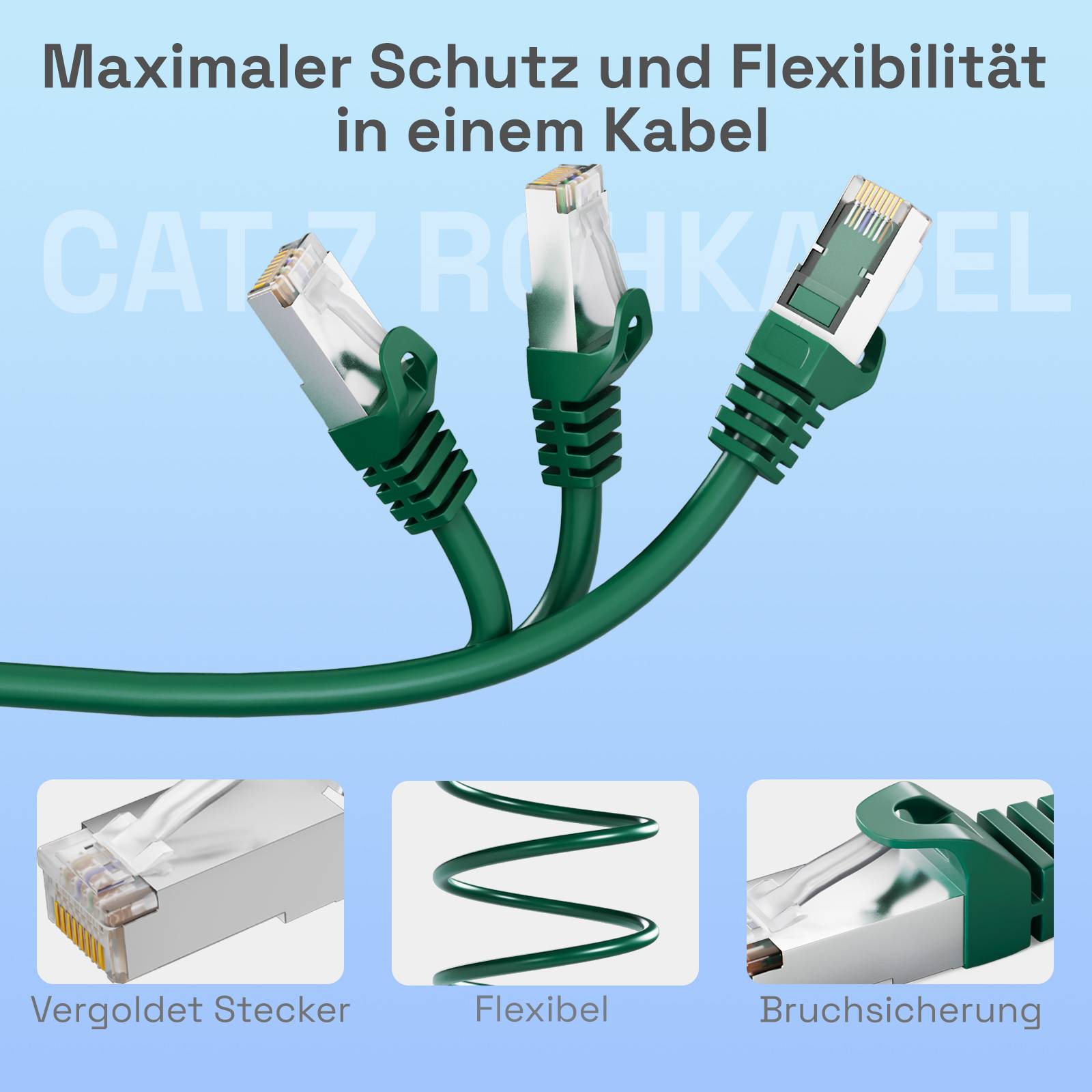 hb-digital Patch Kabel CAT 7 Rohkabel RJ45 S/FTP PiMF 50m grün