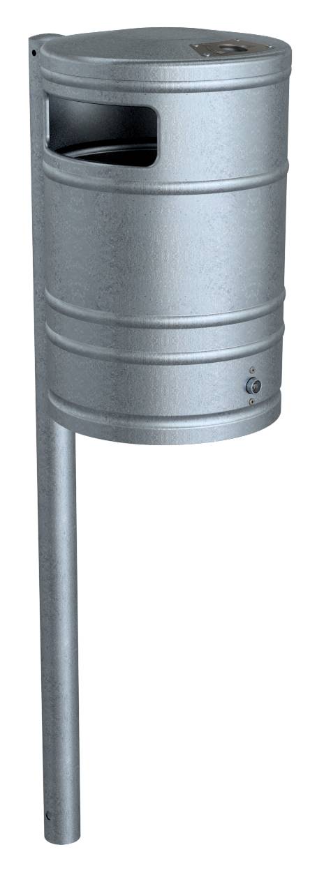 Schake Abfallbehälter, mit Ascher, 40 Liter | Abfallbehälter: mit Standpfosten, Ø 60 mm x 1300 mm