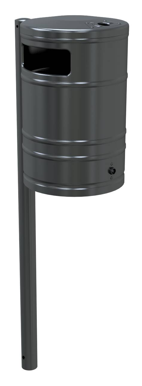 Schake Abfallbehälter, mit Ascher, 40 Liter | Abfallbehälter: mit Standpfosten, beschichtet, Ø 60 mm