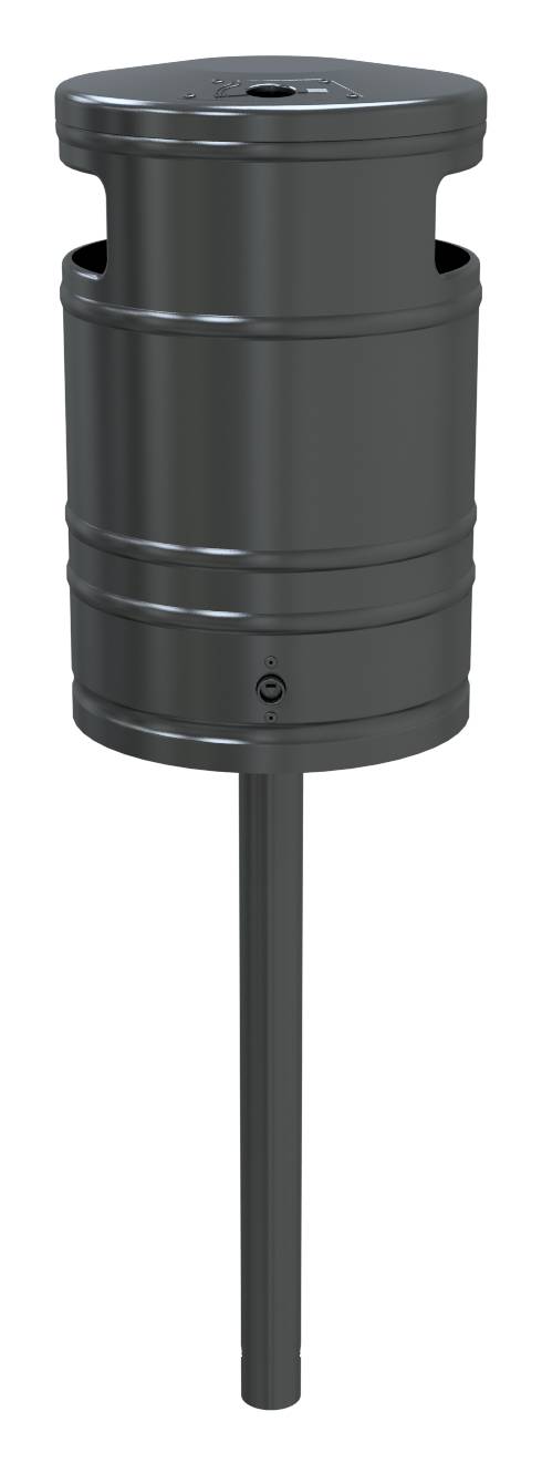Schake Abfallbehälter, mit Ascher, 40 Liter | Abfallbehälter: mit Standpfosten, beschichtet, Ø 60 mm