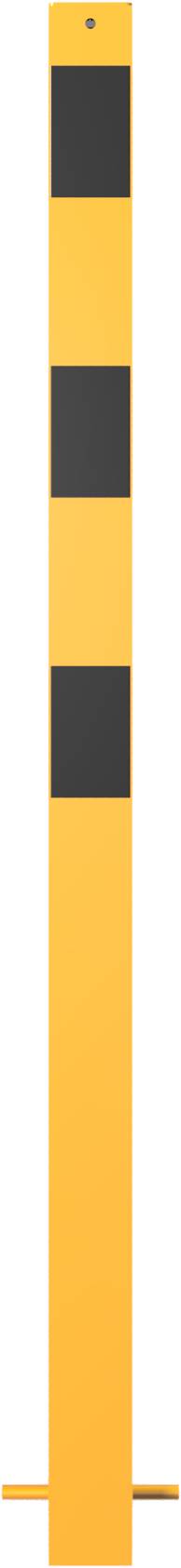 Schake 470BG Absperrpfosten Stahlrohr 70 x 70 mm gelb / schwarz ortsfest, zum Einbetonieren<br><br>mit Erdanker ohne Öse