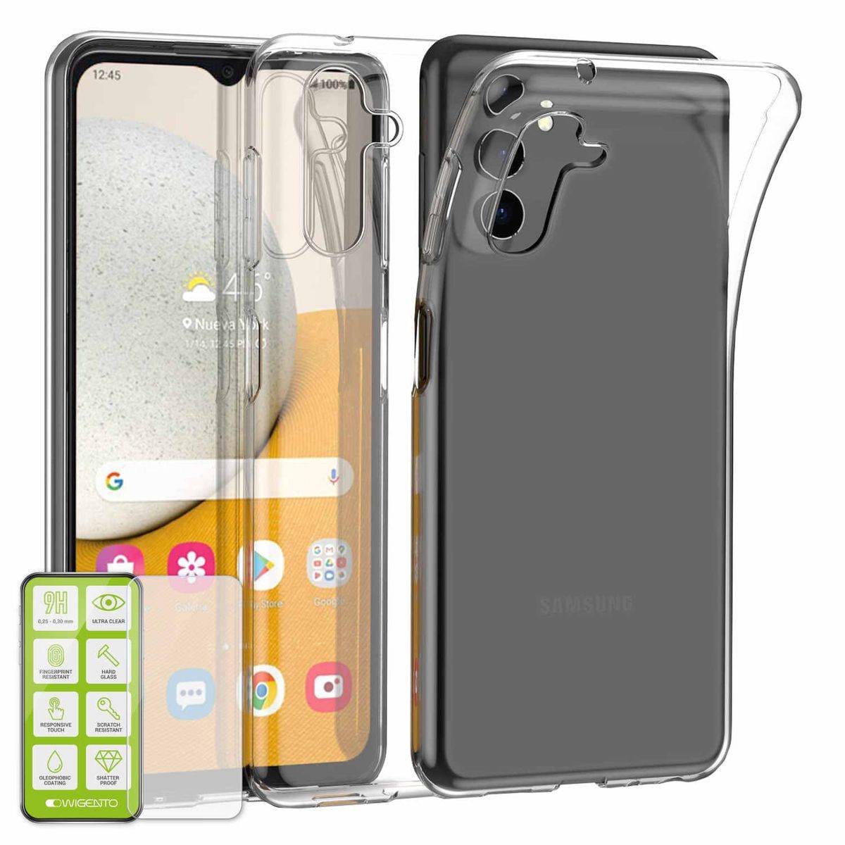 Für Samsung Galaxy A14 5G / 4G Silikoncase TPU Transparent + 0,26 H9 Glas Handy Tasche Hülle Schutz Cover