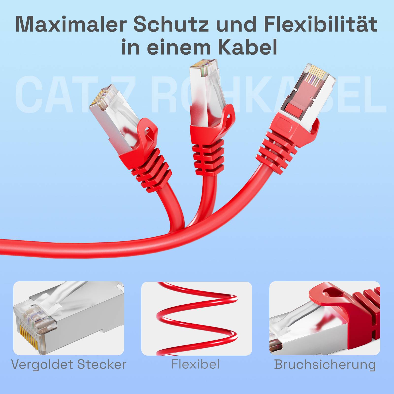 hb-digital Patchkabel 50m CAT7 Rohkabel LAN Kabel S/FTP PiMF LSZH rot