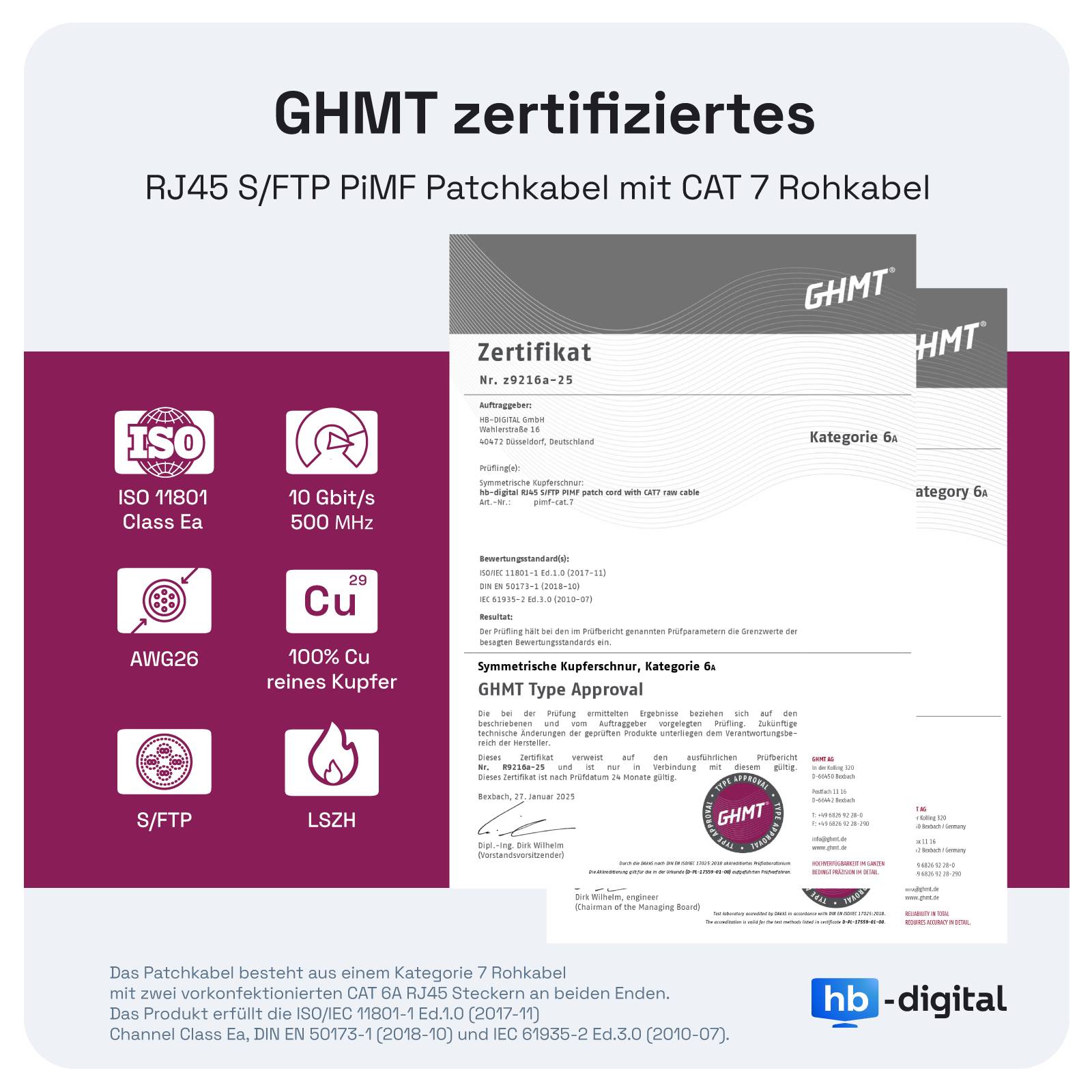hb-digital 10x Patchkabel 0.25m CAT7 RJ45 S/FTP PiMF LSZH AWG 26 halogenfrei schwarz