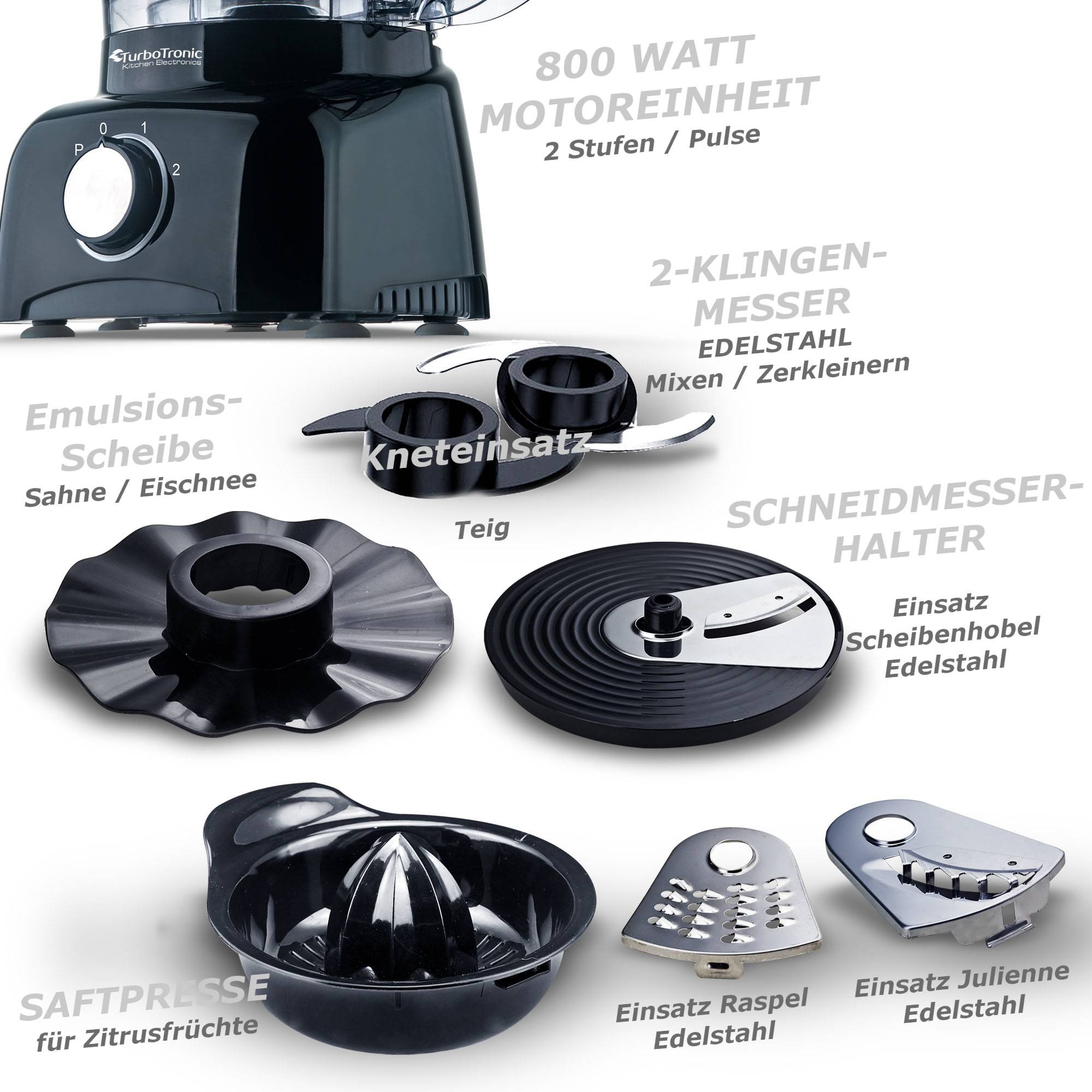 800 W Küchenmaschine 1,2 L Behälter Zerkleinerer Zitruspresse Mixer schwarz rot