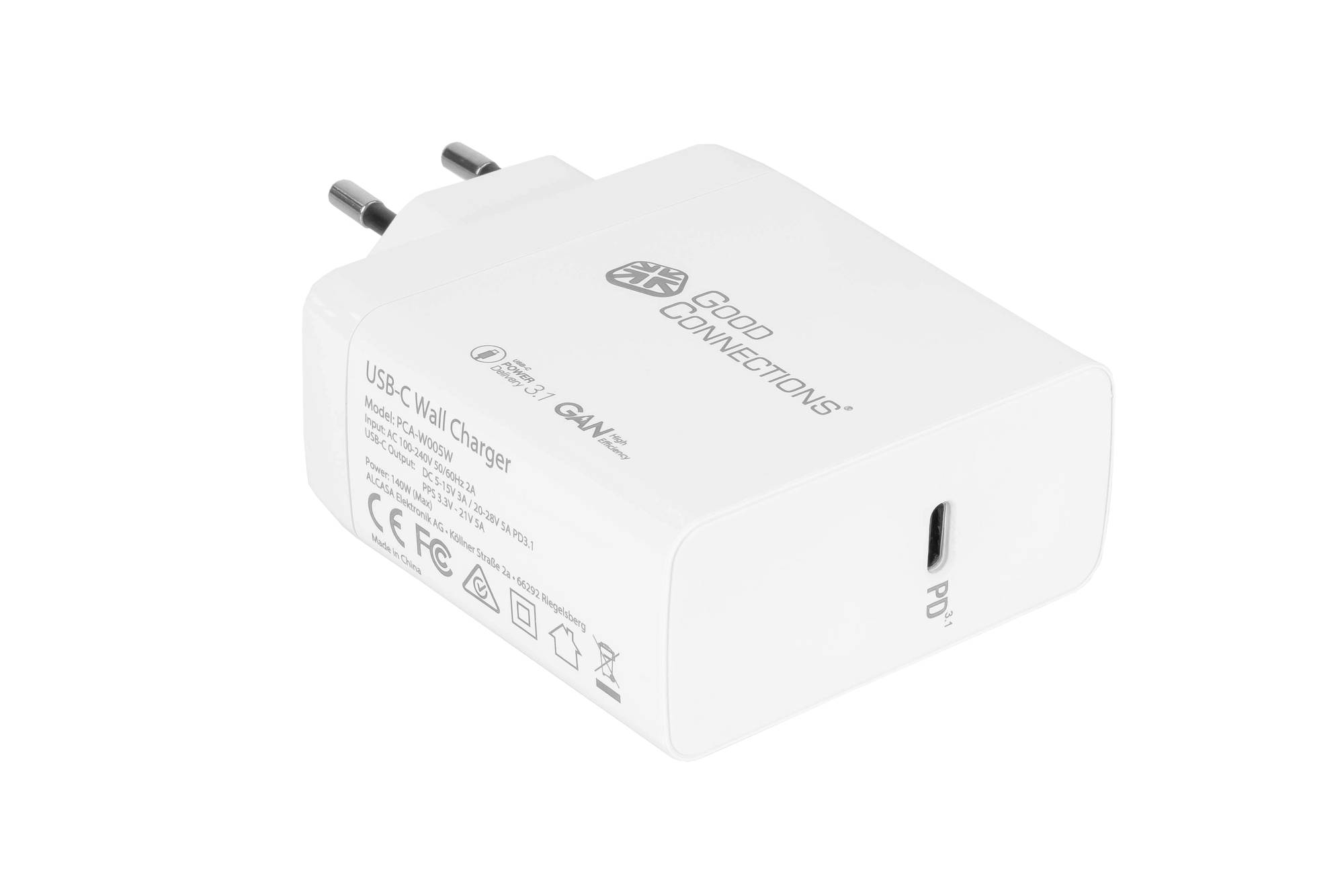 USB-Schnellladegerät 140W mit GaN-Technologie, 1-Port (USB-C™), PD 3.1, QC 5, PPS, inkl. 1,2m Ladekabel, weiß