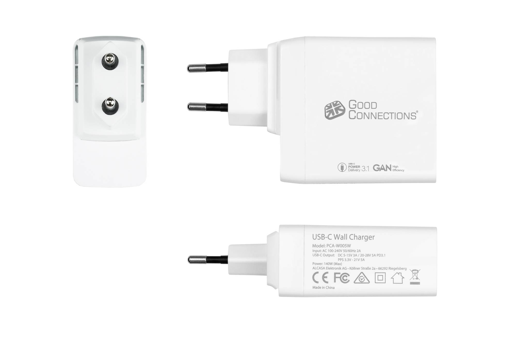 USB-Schnellladegerät 140W mit GaN-Technologie, 1-Port (USB-C™), PD 3.1, QC 5, PPS, inkl. 1,2m Ladekabel, weiß