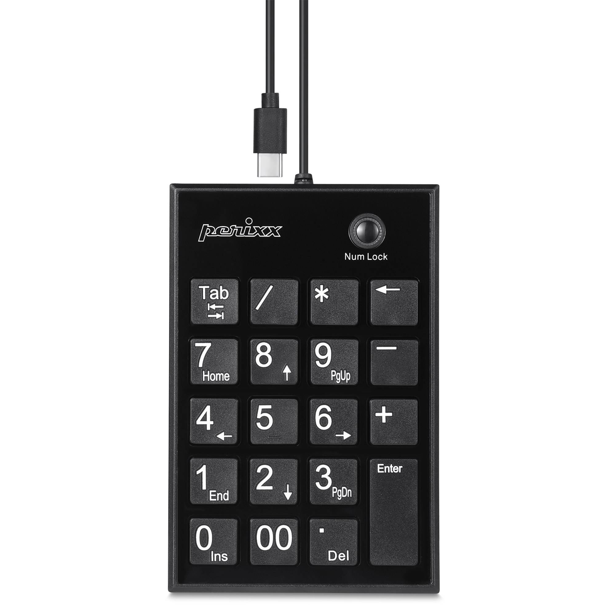 PERIXX - PERIPAD-202C Nummernblock kabelgebungen USB-C mit 2x USB 2.0 Hub USB-A - Touchpen - Touchpen - 19 Tasten