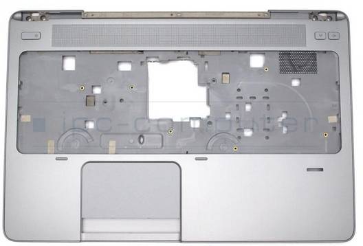 Silberne Laptop-Handballenablage und Tastatur-Blende mit Touchpad-Öffnung und oberer Lautsprechergitter, dargestellt ohne Tasten oder Komponenten.