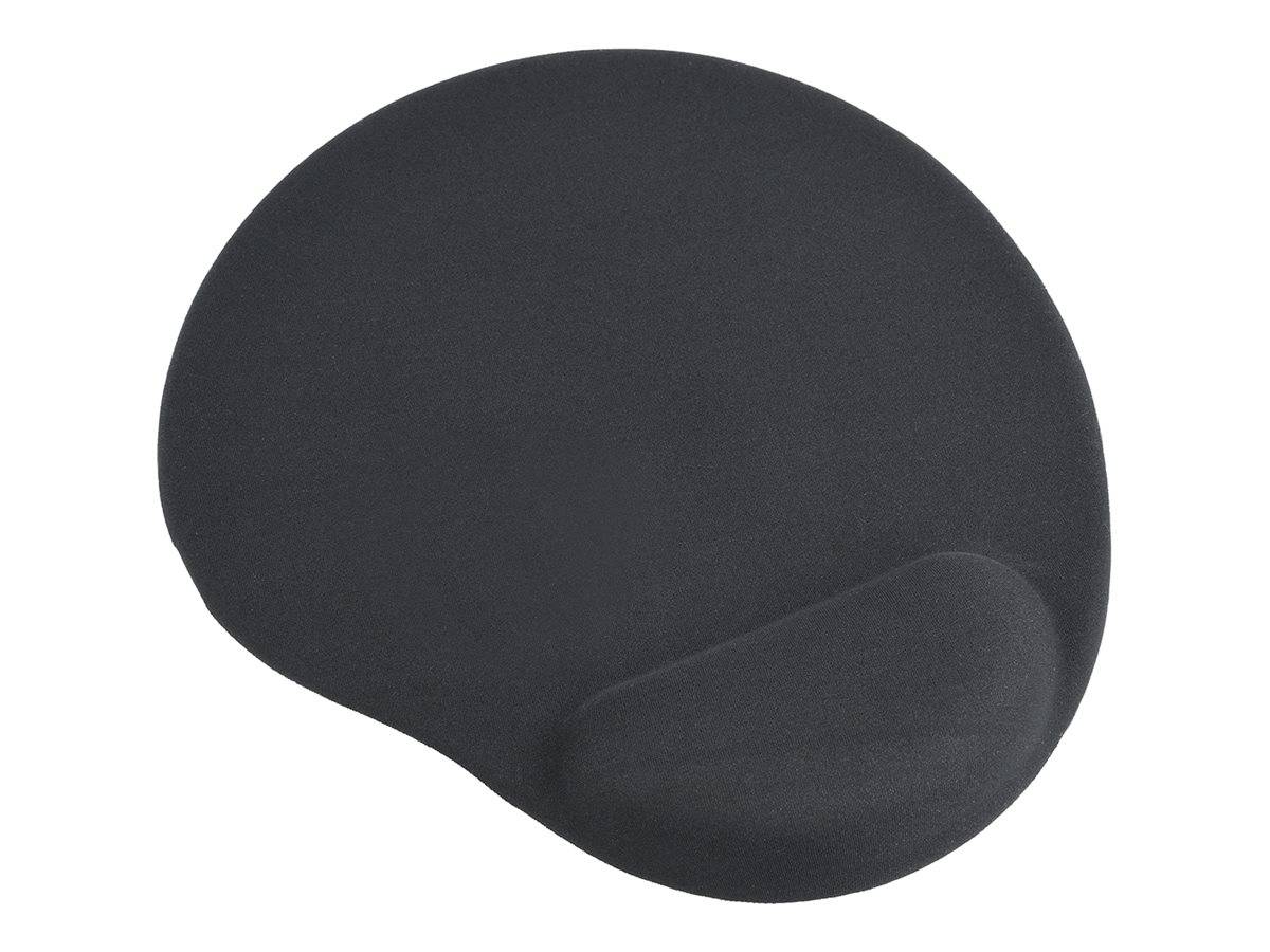 Schwarze ergonomische Mousepad mit Handgelenk-Stützauflage auf weißem Hintergrund