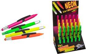 WEDO Eingabestift 3-in-1 NEON, 24er Display Touchpen, Kugelschreiber & Textmarker in einem, sortiert in