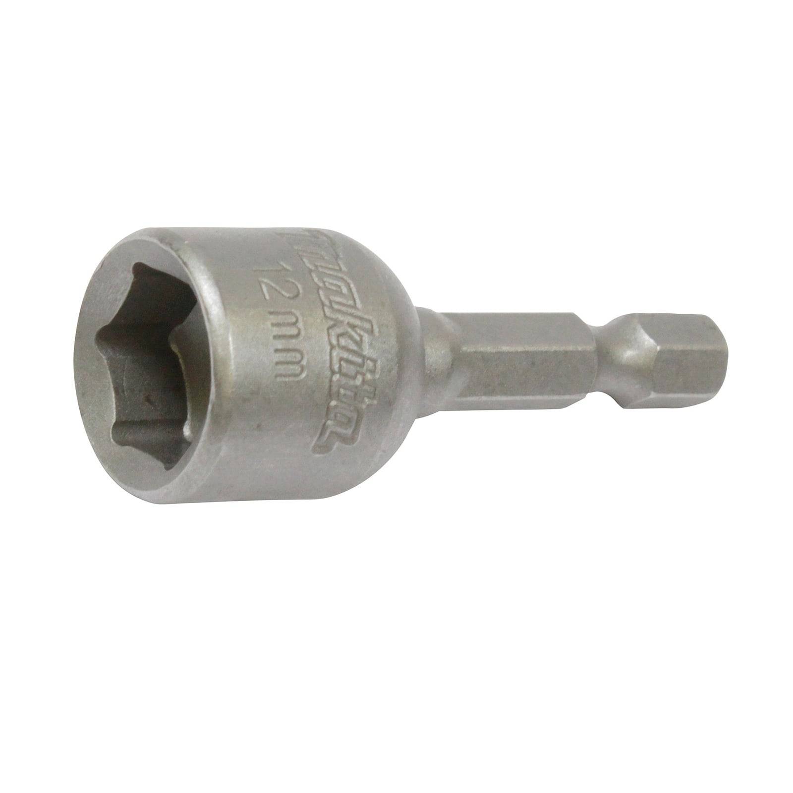 Ein silberner 12-mm-Sechskant-Bohrbit mit einer sternförmigen Öffnung wird gezeigt.