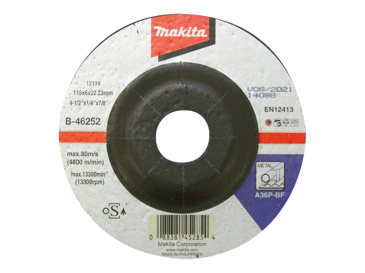 Makita Metalltrennscheibe mit Mittelloch, Modell B-46252 und EN12413, 115 x 6 x 22,23 mm, max. 80 m/s.
